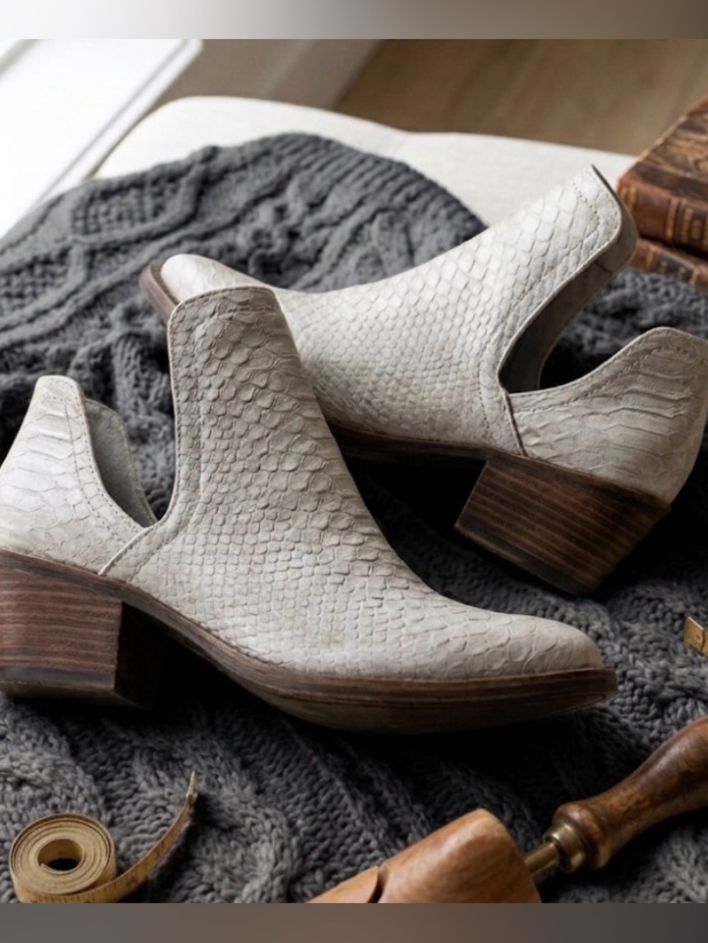 Volatile Snake Print V-Cutout Pointed Toe Booties
